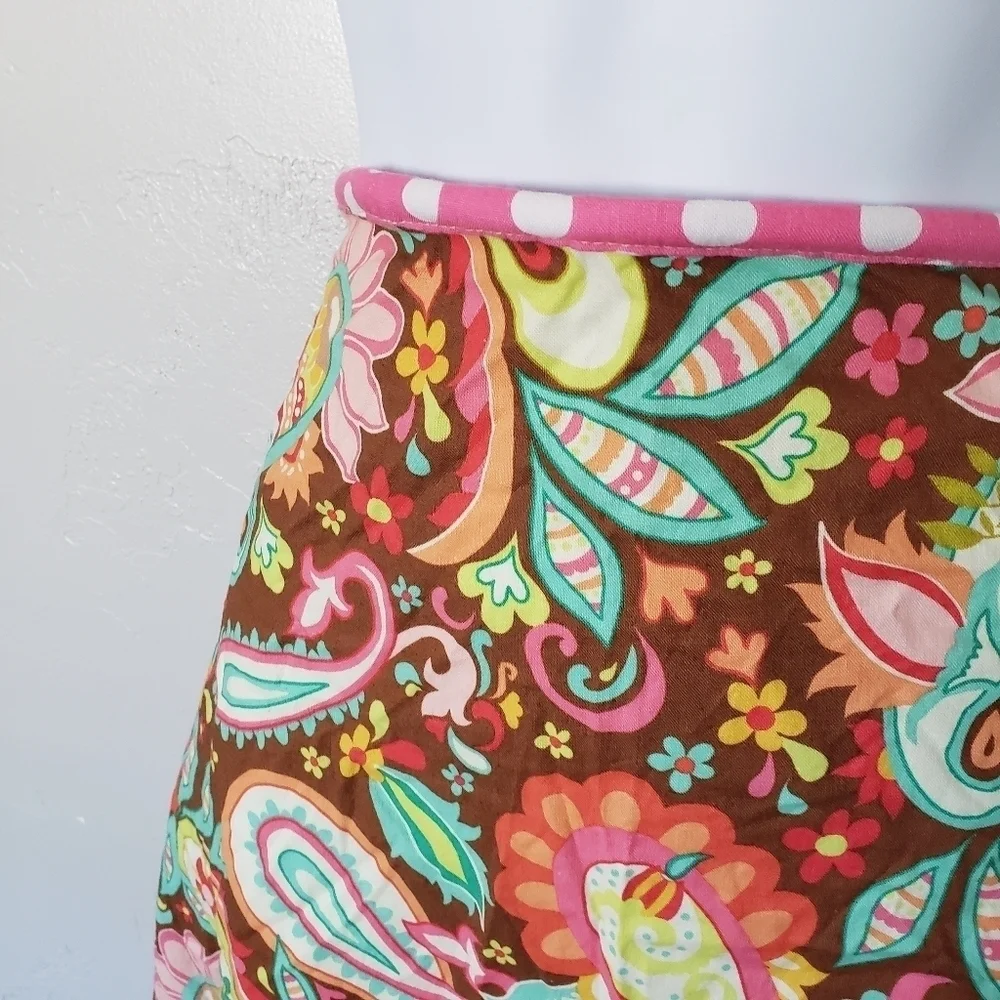 Handmade Skirt Apron Brown Colorful Paisley Print Pink Polka Dot Green Kitchen